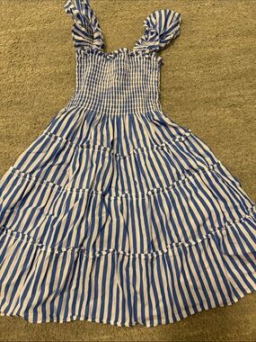 Girls Blue and White Striped Ruffle Strap Sundress